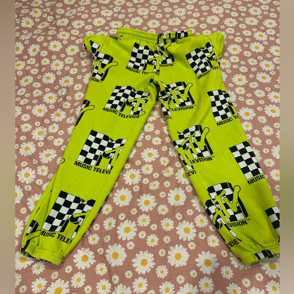 Dumbgood MTV Neon Green Checkered sweatpants - Picture 3 of 12